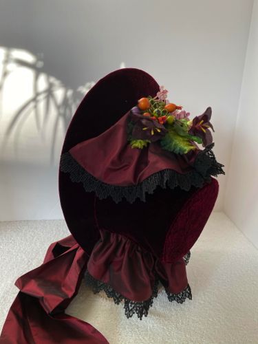 1860s-cloth-covered-bonnet-wine-with-black lace4